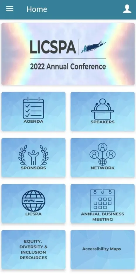 LICSPA 2022 Annual Conference event app home screen